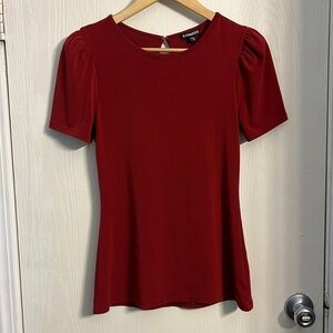 Express Red fitted top with slight puffed sleeves